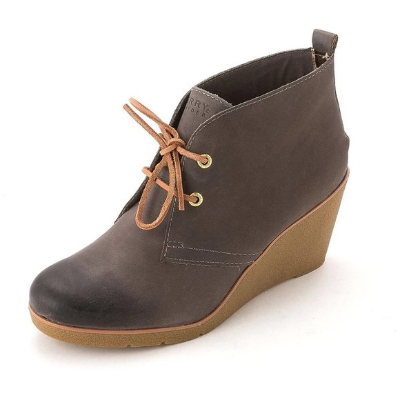 SPERRY $130 Top Sider Harlow‎ Burnished Leather Wedge Ankle Booties Cognac 7.5 - Picture 1 of 7